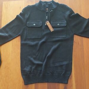 Men's Black Zip-Up Sweater with Pockets